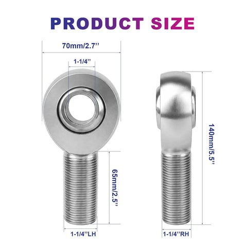 Badass 1.25 Inch Chromoly Heim Joint Rod End Kit Featuring Dual Thread Panhard Linkage For Gnarly Off Road Suspension Upgrades and Beast Mode Truck Builds, showing sizes and dimensions.
