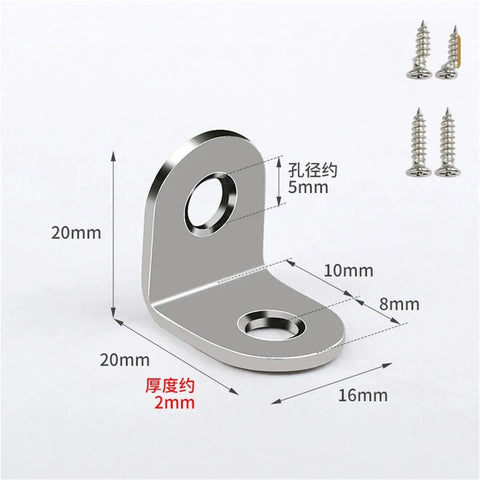 Rock Solid Stainless Steel L Shaped Corner Braces With Included Screws For Knockout Diy Furniture Assembly And Smooth Cabinet Reinforcement All Projects Every Single Day, showing dimensions and detailed design.