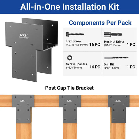 4 Pack 6x6 Post Cap Tie Brackets Actual 5.5x5.5 Ultra Heavy Duty 3.5mm Stainless Steel Post To Beam Connectors For Pergola Gazebo Deck Patio Rustproof Dark Gray