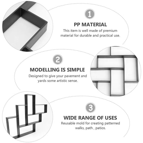 Walkway Paver Mold Kit Reusable Concrete Path Maker For DIY Garden Patio Yard Paving Stones Molds made from black PP, 49.7x40.5x4 cm
