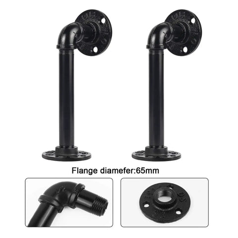 Industrial Pipe Shelf Brackets Set Of 6 Black Malleable Iron For DIY Floating Shelves with 65mm flange diameter