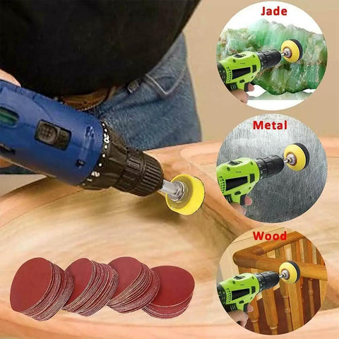 Pro Grade 2 Inch Sanding Discs Kit With Hook And Loop Backing Pad And One Quarter Inch Shank, used on wood and metal