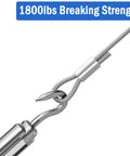 Close-up of 1/8 Inch Stainless Steel Cable 200 Feet T316 Aircraft Wire Rope showing connection, 1800lbs breaking strength.