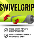 Swivel Grip connector detail of Top Tier 5 8 Inch By 75 Foot Garden Hose, illustrating independent rotation for easy use.