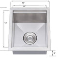 Top view of 13x15 Inch Stainless Steel Bar Sink Undermount For RVs And Kitchen, Workstation Wet Bar Prep Sink With Cutting Board, Ledge Design, 16 Gauge Heavy Duty Single Bowl, Includes Accessories For Easy Setup.