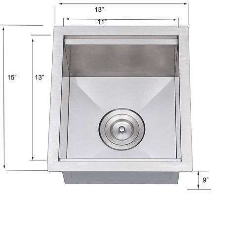 Top view of 13x15 Inch Stainless Steel Bar Sink Undermount For RVs And Kitchen, Workstation Wet Bar Prep Sink With Cutting Board, Ledge Design, 16 Gauge Heavy Duty Single Bowl, Includes Accessories For Easy Setup.
