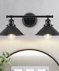 Two Light Matte Black Farmhouse Vanity Light Fixture For Bathroom, Rustic Industrial Wall Sconce Over Mirror, 20 Inch