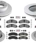 Coated Disc Brake Rotors And Fleet Galvanized Pads Replacement Kit For Ram 2500 Pickup SRW 2019 To 2025 displayed in set layout