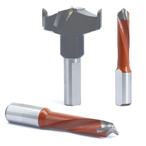 Precision Brad Point Boring Bits And Dowel Drill Bits 8mm X 57mm with carbide tips in various angles, showcasing sharp edges.