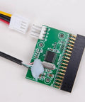 USB To Floppy Drive Adapter Cable For 1.44MB 3.5 Inch Disks, 34 Pin 34P Connector With Power Cable, Turns USB Port Into Floppy Interface For PCs And Laptops, Perfect For Restoring Old Floppy Disks. Green adapter board with 34-pin connector and power cable.