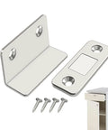 Stick On Magnetic Cabinet Latches No Drill Door Catch For Wardrobe And Drawers Invisible Strength Slim Magnet Closure System Secure Storage For Home And Office, featuring components and screws.