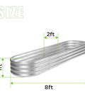 Eight Foot Beefed Up Galvanized Raised Garden Bed Kit For Outdoor Use, 8x2x1 ft Oval Metal Planter Box Dimensions