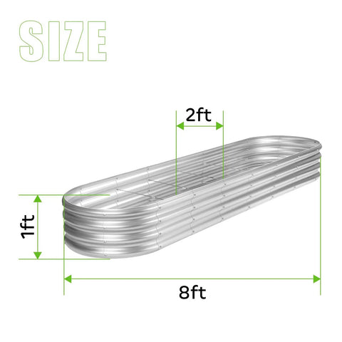 Eight Foot Beefed Up Galvanized Raised Garden Bed Kit For Outdoor Use, 8x2x1 ft Oval Metal Planter Box Dimensions