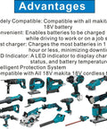 Advantages of On The Go 18V Battery Car Charger for Li Ion and NiMH, with Makita tools and fast charge benefits in one hour or less