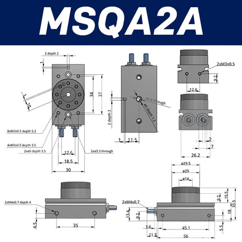 Technical diagram of Rock Solid Pneumatic Rotary Cylinder Double Acting Air Table Actuator For Precision Vertical And Horizontal Motion Control Compatible With MSQB And MSQA Series Models Including MSQB1A MSQB2A MSQB3A MSQB7A MSQA1A MSQA2A MSQA3A MSQA7A, showcasing model MSQA2A