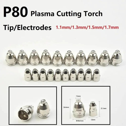 Premium 20 Pc P80 Plasma Cutter Electrodes Nozzles And Tips For CNC Machines With Copper Shield High Conductivity 1.7mm Thick Cutting Torch Consumables That Last, various sizes
