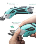 Joyani Cordless Electric Fabric Scissors For Sewing Cardboard And Carpet. Battery Operated Power Shears with removable blade switch.