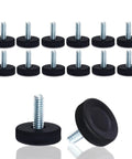 Twelve Pack Adjustable Furniture Leveling Feet With One Quarter Inch Twenty Thread Crushes Wobbly Tables And Uneven Floors Straight Out Of Box, black mounts with screws.