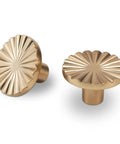 Ten Pack Kitchen Cabinet Knobs And Champagne Bronze Drawer Knobs Made From Heavy Duty Zinc Alloy Hardware That Delivers A Killer Finish And Hella Sturdy Feel For Any Modern Home Makeover Project. Close-up of two ornate champagne bronze drawer knobs with ridged design.