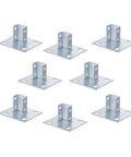 8 Pack 1 5/8 Inch Square Strut Channel Post Bases with U Shaped Floor Mount, four slotted holes, 5.7 by 5.7 inch flat plate
