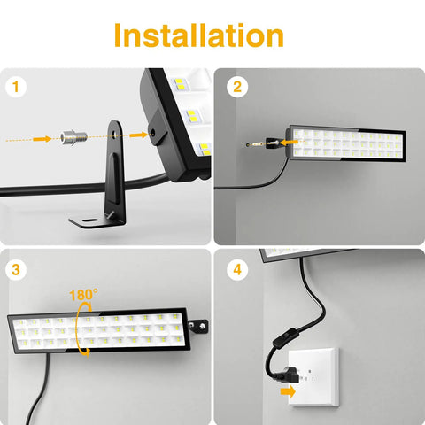 Installation process for Legit Heavy Duty Led Shop Lights 100W 14000 Lumen Knockout Brightness. Step-by-step guide for wall mounting.
