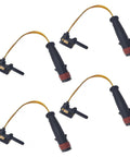 Set of 4 black brake pad wear sensors with orange wires, OEM replacement for Mercedes-Benz.