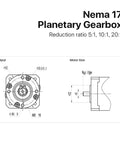 Nema17 Planetary Gearbox Motor Speed Reducer With 5mm Input Shaft And Multiple Ratios For Stepper Motors detailed schematic with dimensions.
