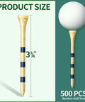 500 Pcs Bamboo Golf Tees 3-1/4 Inches Long Wooden Tees For Golf Practice On The Course Natural Color With Blue Stripes
