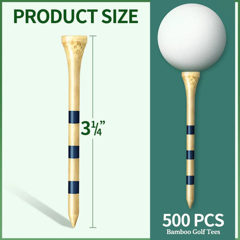 500 Pcs Bamboo Golf Tees 3-1/4 Inches Long Wooden Tees For Golf Practice On The Course Natural Color With Blue Stripes