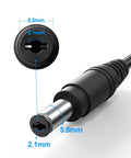 Close-up of a 2.1mm x 5.5mm connector from a 12V 2A Power Adapter For LED Strips And Small Electronics AC To DC Wall Plug