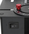 Close-up of the Top Pick Mini Table Saw With A Slick 25 Piece Cutting Kit showing the adjustment dial and power switch.
