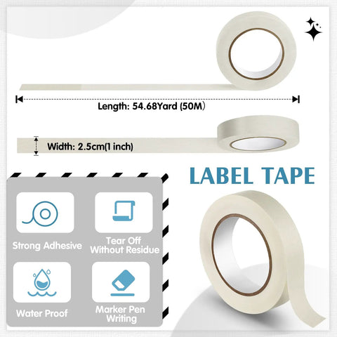 Console Labeling Tape 1 Inch Wide 54.7 Yard Roll Clean Writable Flatback Paper White Adhesive Tape Removable No Residue
