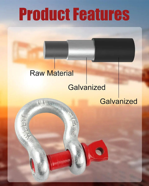 Badass 10 Pack 3/8 Inch Galvanized Steel Shackles Bundle features a clevis hook and a galvanized D ring for heavy-duty towing.