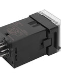 Beefed-Up Time Delay Relay For Industrial Automation And Machinery, Adjustable Cycle Timing, DC 12V Control, Digital Setting, Big Contact Points, Precise Digital Timing For Factory Equipment black relay with clear cover and metal pins