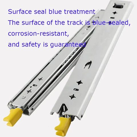 Heavy Duty Drawer Slides With Soft Close Full Extension Rails Three Fold Ball Bearing Tracks Locking Design For Fully Open Or Closed Tough As Nails Cold Rolled Steel 300mm 12in Pair showing corrosion-resistant surface