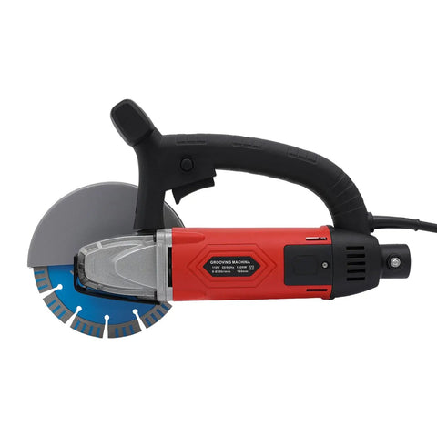 Super Tough 3000W Corded Electric Concrete Saw With Integrated Water Pump And Blazing 7000 RPM Motor For Clean Marble Brick And Masonry Cuts On Real Work Sites, showing side view with gray cutting blade.