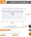 Top Shelf 2 Foot Led Linear High Bay Shop Lights With Smart Motion Sensor 155W dimensions 24.8x14.9x3.54 inches included Vhook and chain