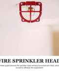 Bulldog Tough Fire Sprinkler Head Cage Guard and Protector for 1/2 Inch Iron Pipe in Bright Red Finish mounted on ceiling.