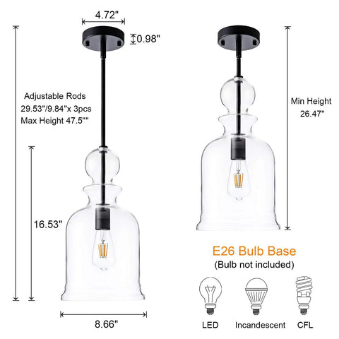 Bottle Glass Pendant Light With Dope Industrial Vintage Vibe Large Black Farmhouse Ceiling Fixture dimensions and details