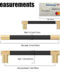 Diagram showing measurements of 10 Pack Black And Gold Knurled 5 Inch 128mm Hole Center Cabinet Handles, including length and width.