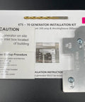 WR-70 Generator Interlock Kit For 200 Amp Panels That Plays Nice With Bryant Or Westinghouse Billet Aluminum Made In USA Includes All Mounting Hardware And Drill Bit Panel Stickers Installation Instructions NEC Article 702 Compliance; mounting hardware, drill bit, and instruction manual visible