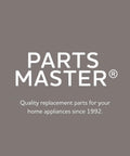 PARTS MASTER logo on gray background, quality replacement parts for home appliances since 1992