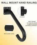 Half U Metal Handrails for Outdoor Steps and Indoor Stairs Wall Mount Safety Rail, black powder-coated finish.