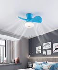 Ceiling Fan with Light 22 Inch 6 Speeds Timing 3 Color Temperatures for, blue design, mounted in a modern bedroom.