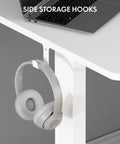 FLEXISPOT 40x24 Inch Electric Standing Desk White Ergonomic Height Adjustable with side storage hooks for headphones.