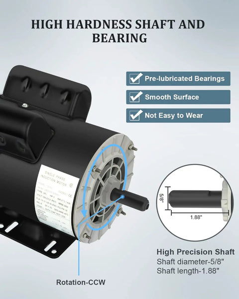 Illustration of Heavy Duty 5 HP Single Phase Electric Motor With 3450 RPM 56 Frame 208 230V Five Eighths Inch Shaft