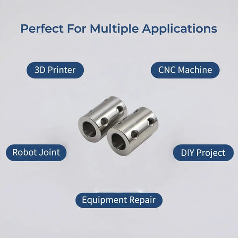 Stainless Steel 8mm To 8mm Shaft Coupler 2 Pack, Zero Backlash Rigid Coupler For NEMA 17 Stepper Motors, Lead Screws, CNC Drives, Built For 3D Printers shown with 3D printer and CNC uses