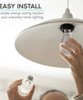 Person installing A19 LED Bulbs 9W Dimmable 800 Lumens 3500K Natural White Light, E26 Base, in ceiling fixture