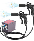 Beefed Up Dual Air Gun Ionizing Tool 7KV Static Eliminator with stainless steel needles, shown with high voltage generator.