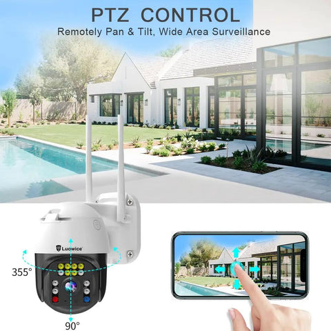 5MP PTZ Outdoor Security Camera With Humanoid Detection Auto Tracking Color Night Vision and remote app view by poolside home